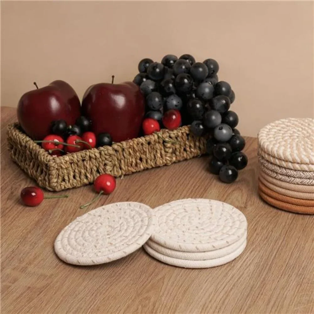 12 Pcs Handmade Boho  Coasters with Seagrass Basket Holder Set,